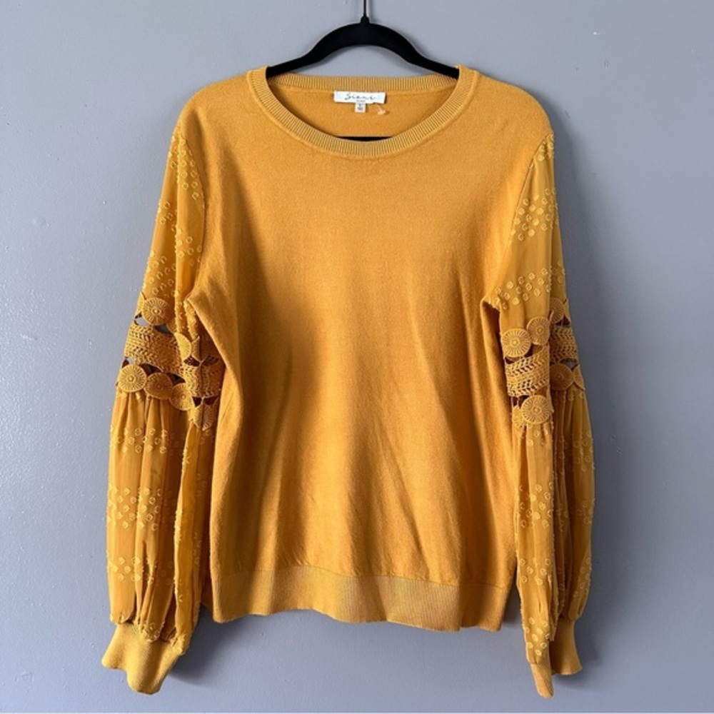 Sioni Milano Sheer Eyelet Bubble Sleeve Sweater | Yellow Gold